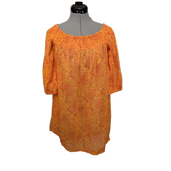 French Connection Orange Red Floral Off The Shoulder Dress M Beachy Cover Up - Picture 1 of 5